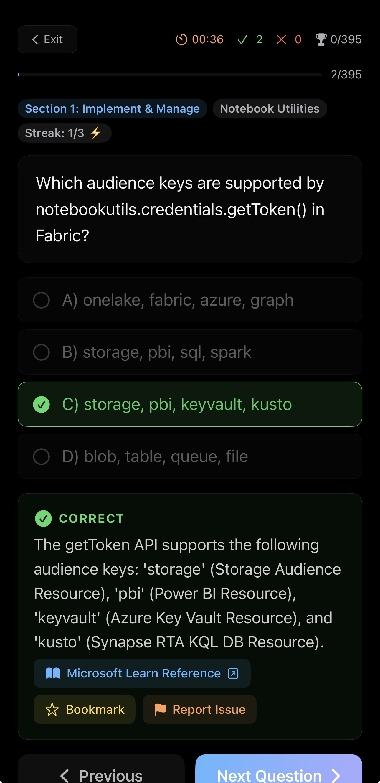 Answer explanation with Microsoft Learn reference