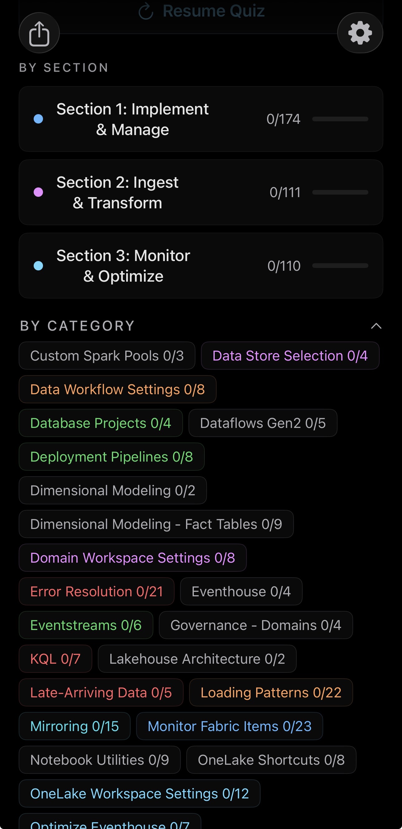 Sections and category filters