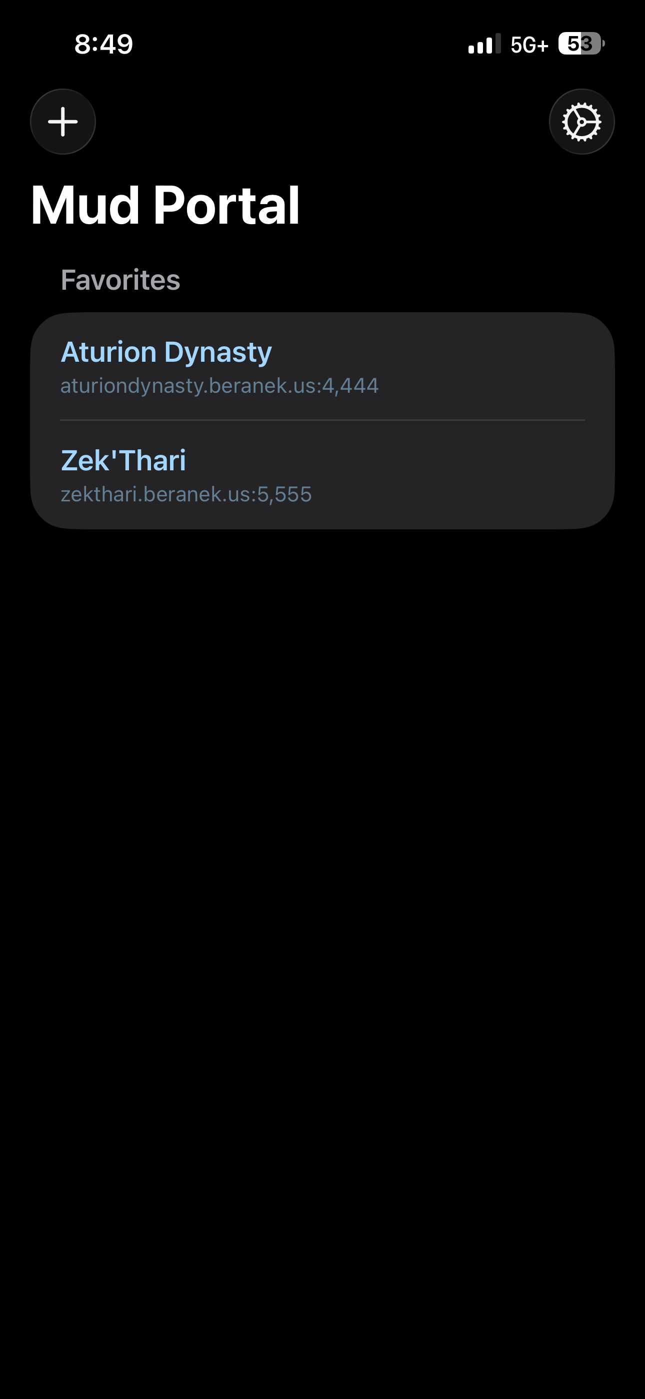 Server list with pre-loaded MUD worlds