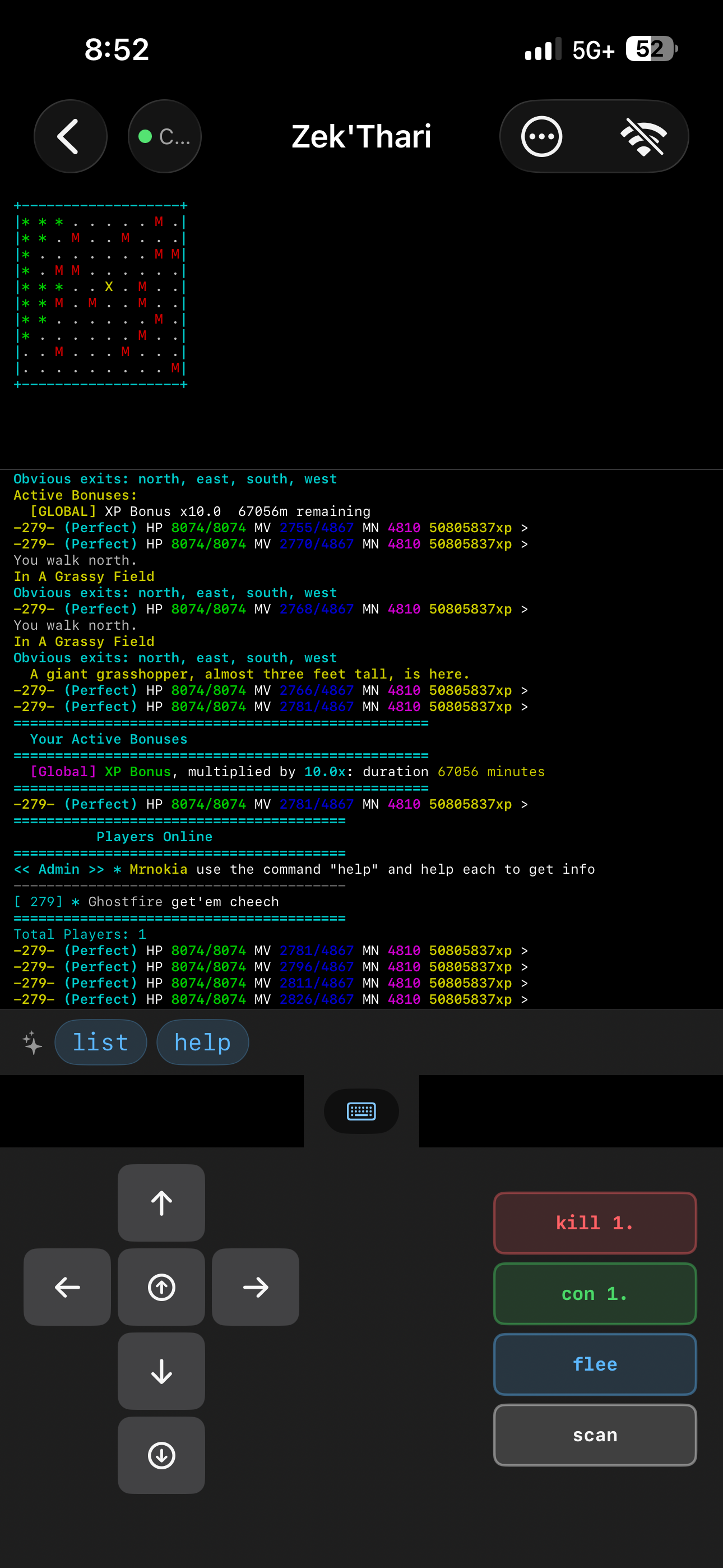 Game session with D-pad and macro buttons